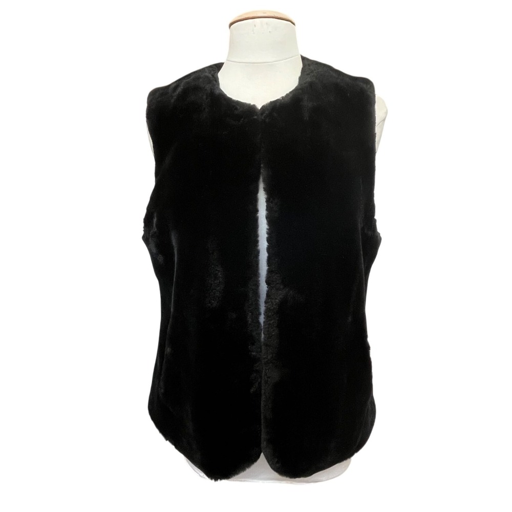 Kristen Blake Faux Fur‎ Solid Black Vest Lined Size Medium